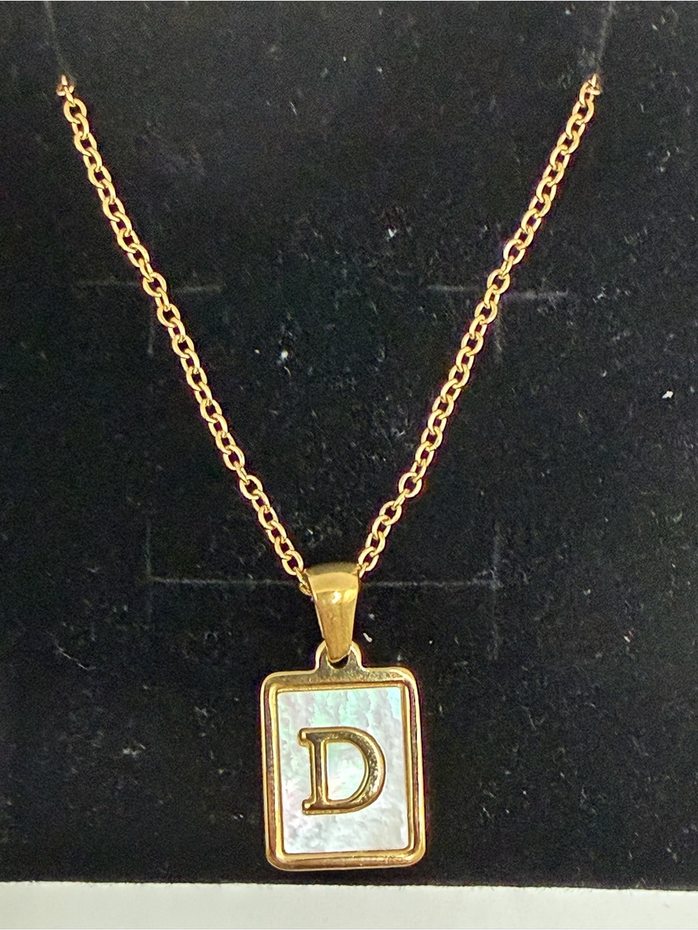 Gold Initial D Pendant Necklace with Mother-of-Pearl Inlay